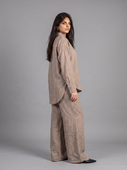 Embroidery linen beige set