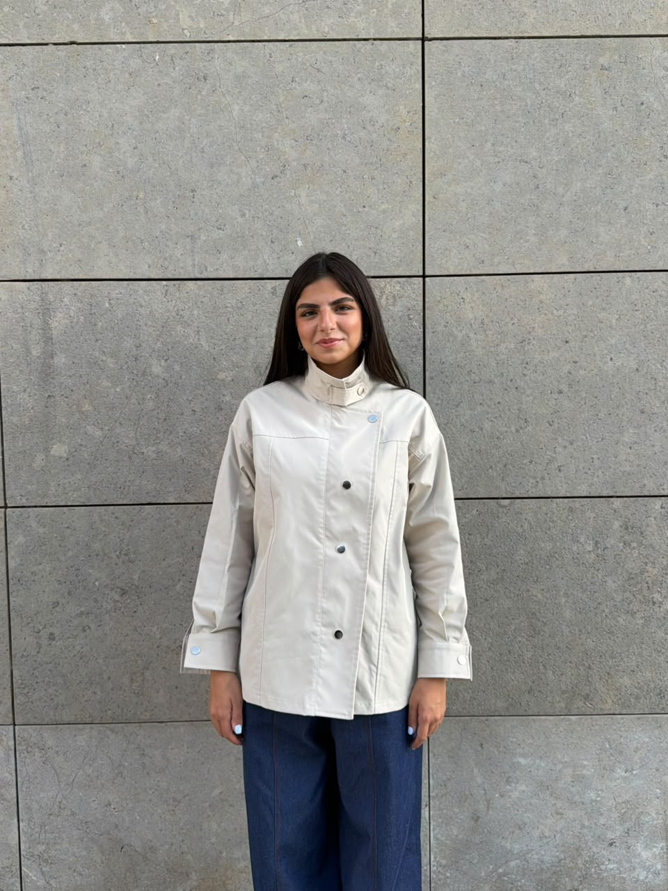 Gabardine Asymmetric Jacket in beige
