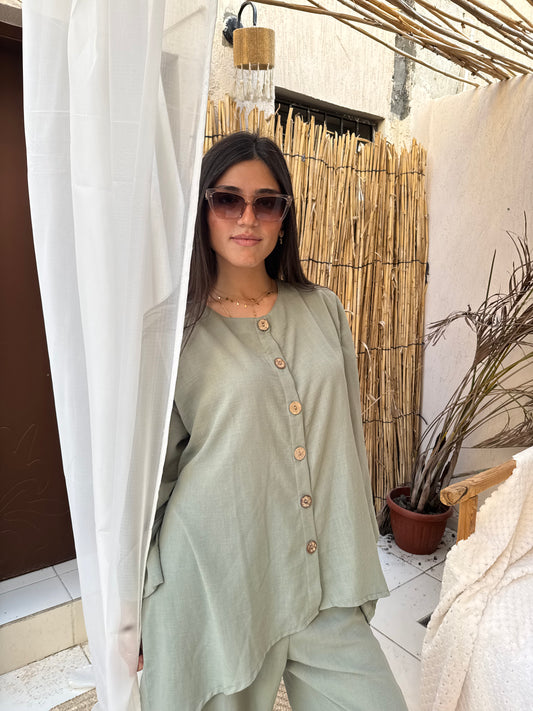 Olive linen wooden bottom set