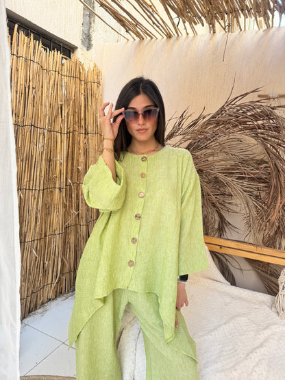 Lime linen wooden bottom set