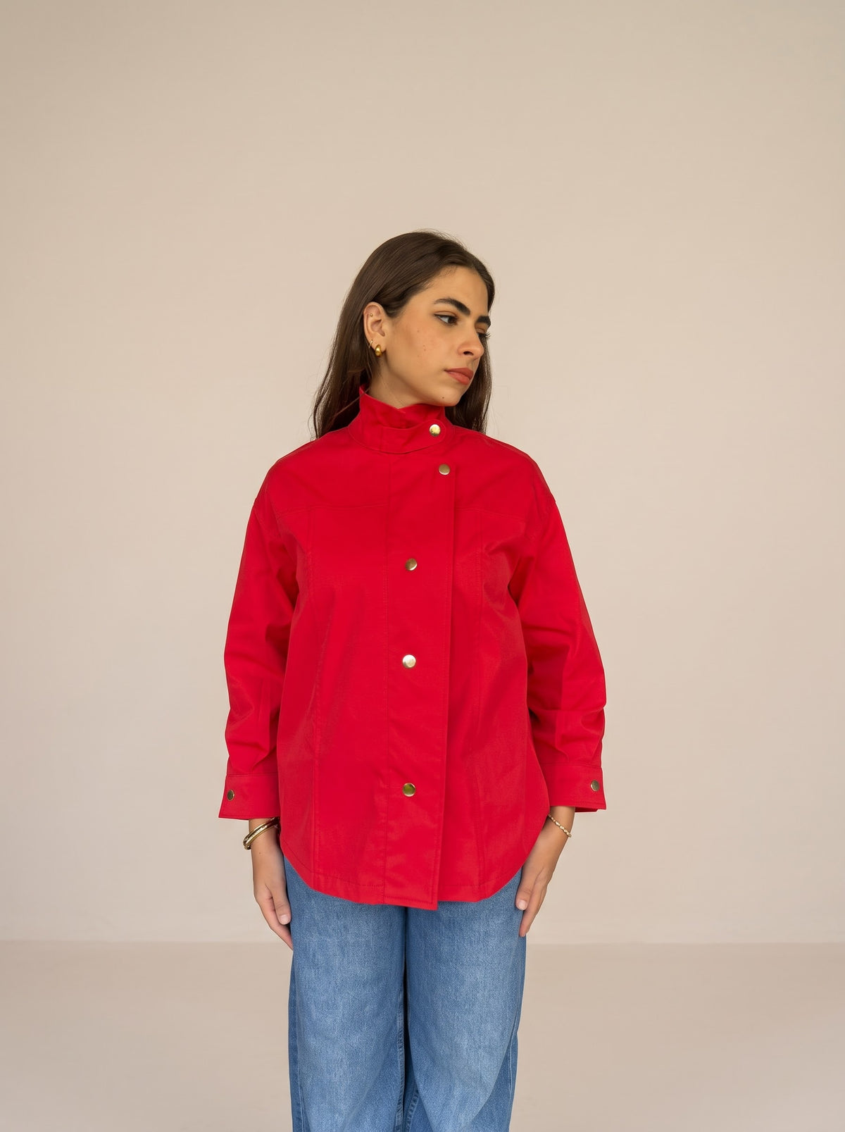 Gabardine Asymmetric Jacket in red
